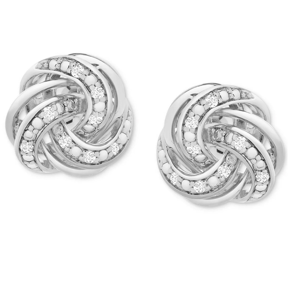Diamond Love Knot Stud Earrings (1/10 ct. t.w.) in Sterling Silver